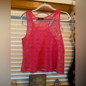 Hot pink lace tank top, size Large